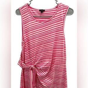 Talbots Sleeveless Dress Striped Asymmetrical Side Tie 100% Cotton Size Petite L